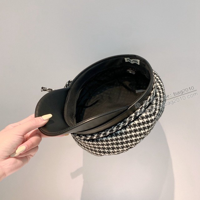 miumiu2021秋冬千鳥格軍帽 miumiu新款鴨舌帽  mmj1630